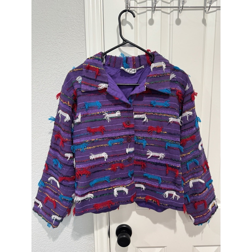 VTG Jacket Embroidered Woven Art Nepal Yeti Cotton Hippie Fringe Indie Medium L